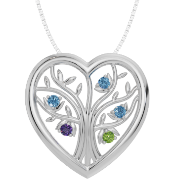 Personalised 5 Birthstones Heart Tree Pendant