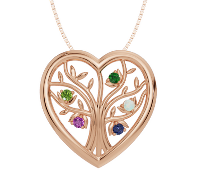 Personalised 5 Birthstones Heart Tree Pendant