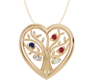 Personalised 5 Birthstones Heart Tree Pendant