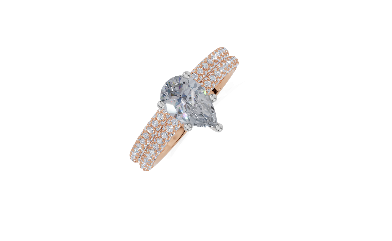 9ct Pear 0.75Carat JK I1-2 Plain Micro Pave 4Pr  Diamond Ring