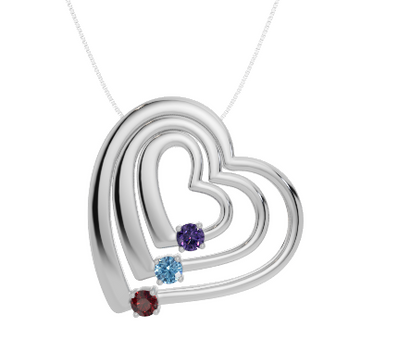 Personalised 3 Birthstones Multi Layered Heart Pendant