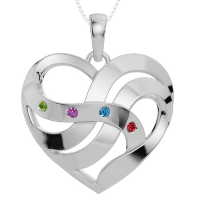 Personalised 4 Birthstones Heart Pendant