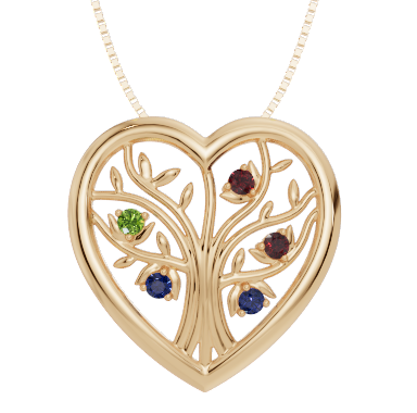 Personalised 5 Birthstones Heart Tree Pendant