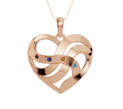 Personalised 4 Birthstones Heart Pendant