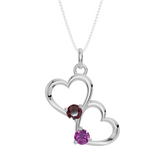 Personalised 2 Birthstones Double Heart Pendant