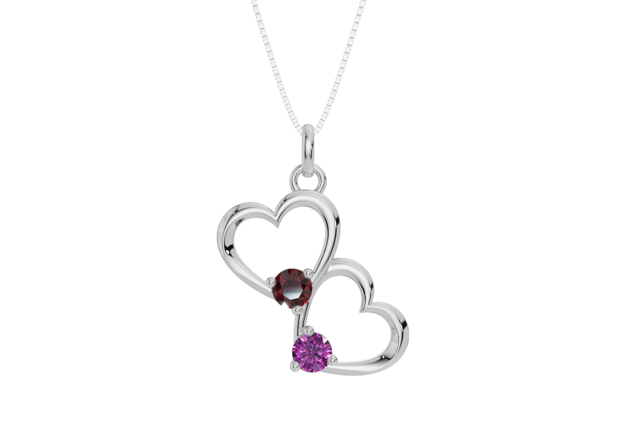 Personalised 2 Birthstones Double Heart Pendant