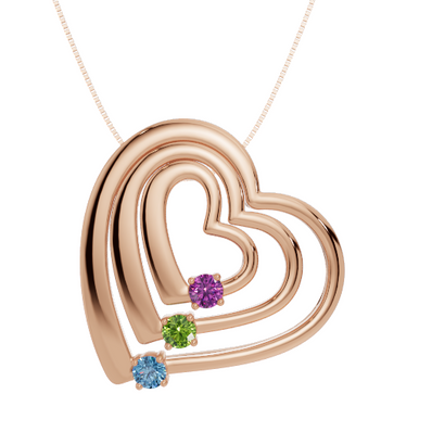 Personalised 3 Birthstones Multi Layered Heart Pendant