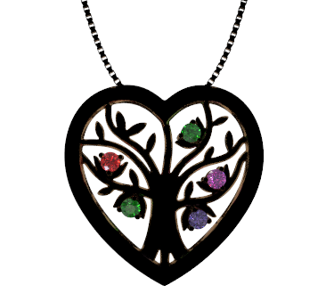 Personalised 5 Birthstones Heart Tree Pendant