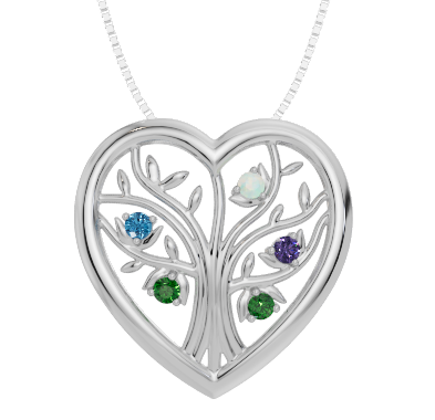 Personalised 5 Birthstones Heart Tree Pendant