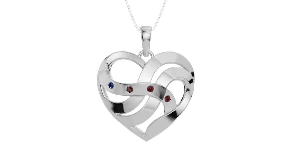 Personalised 4 Birthstones Heart Pendant