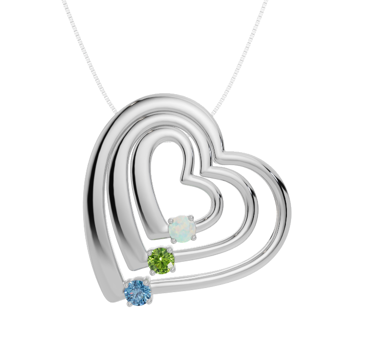 Personalised 3 Birthstones Multi Layered Heart Pendant