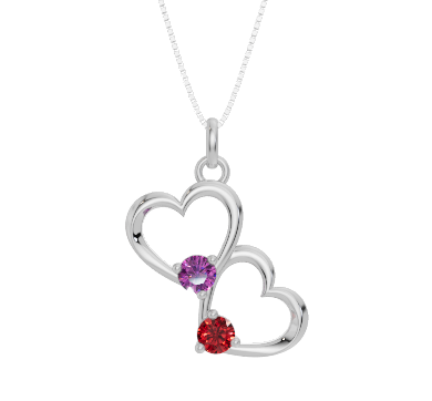 Personalised 2 Birthstones Double Heart Pendant