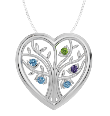 Personalised 5 Birthstones Heart Tree Pendant