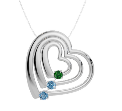 Personalised 3 Birthstones Multi Layered Heart Pendant