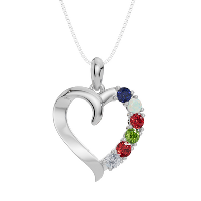 Personalised 6 Birthstone Heart Pendant