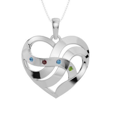 Personalised 4 Birthstones Heart Pendant