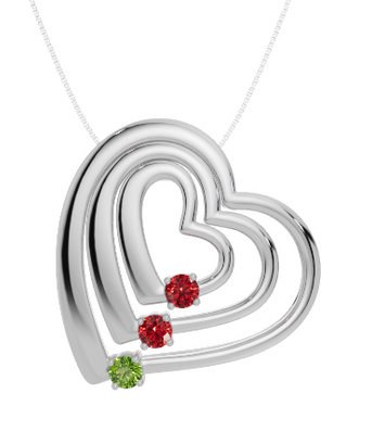 Personalised 3 Birthstones Multi Layered Heart Pendant