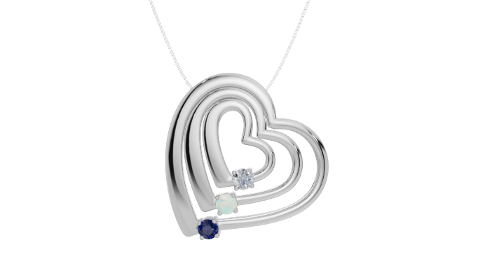 Personalised 3 Birthstones Multi Layered Heart Pendant