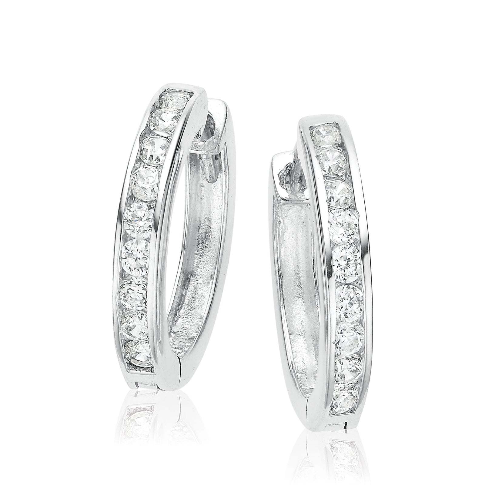 Sterling Silver 13x2mm White Cubic Zirconia  Huggie Earrings