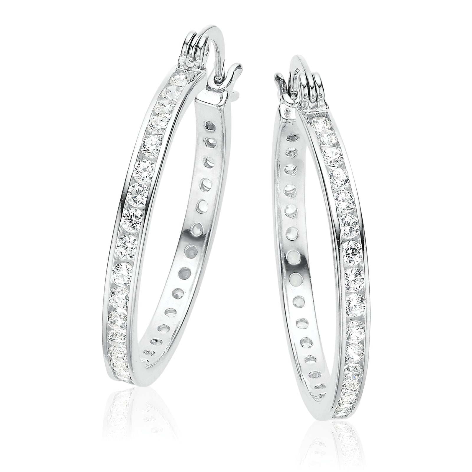 Sterling Silver 25mm White Cubic Zirconia Hoop Earrings