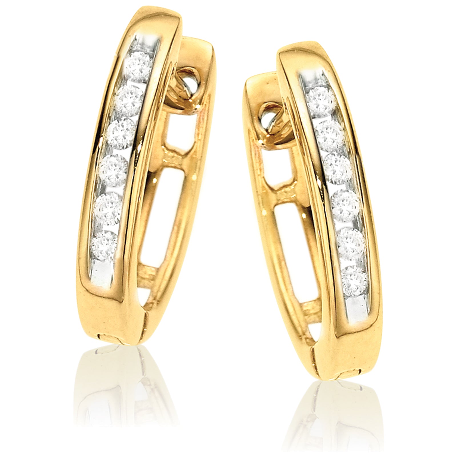 9ct Yellow Gold Round Brilliant Cut with 0.10 CARAT tw of Diamonds Huggie Earrings