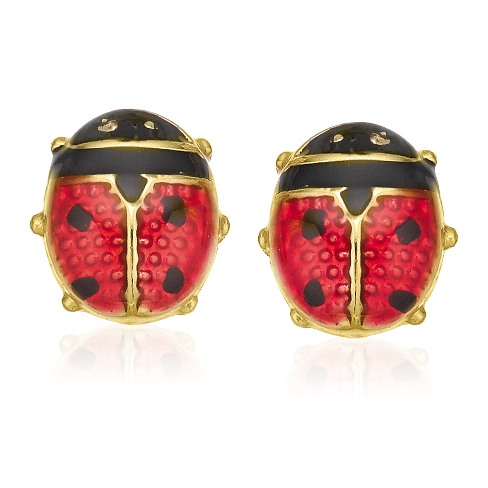 9ct Yellow Gold Enamel Lady Bird Kids Stud Earrings