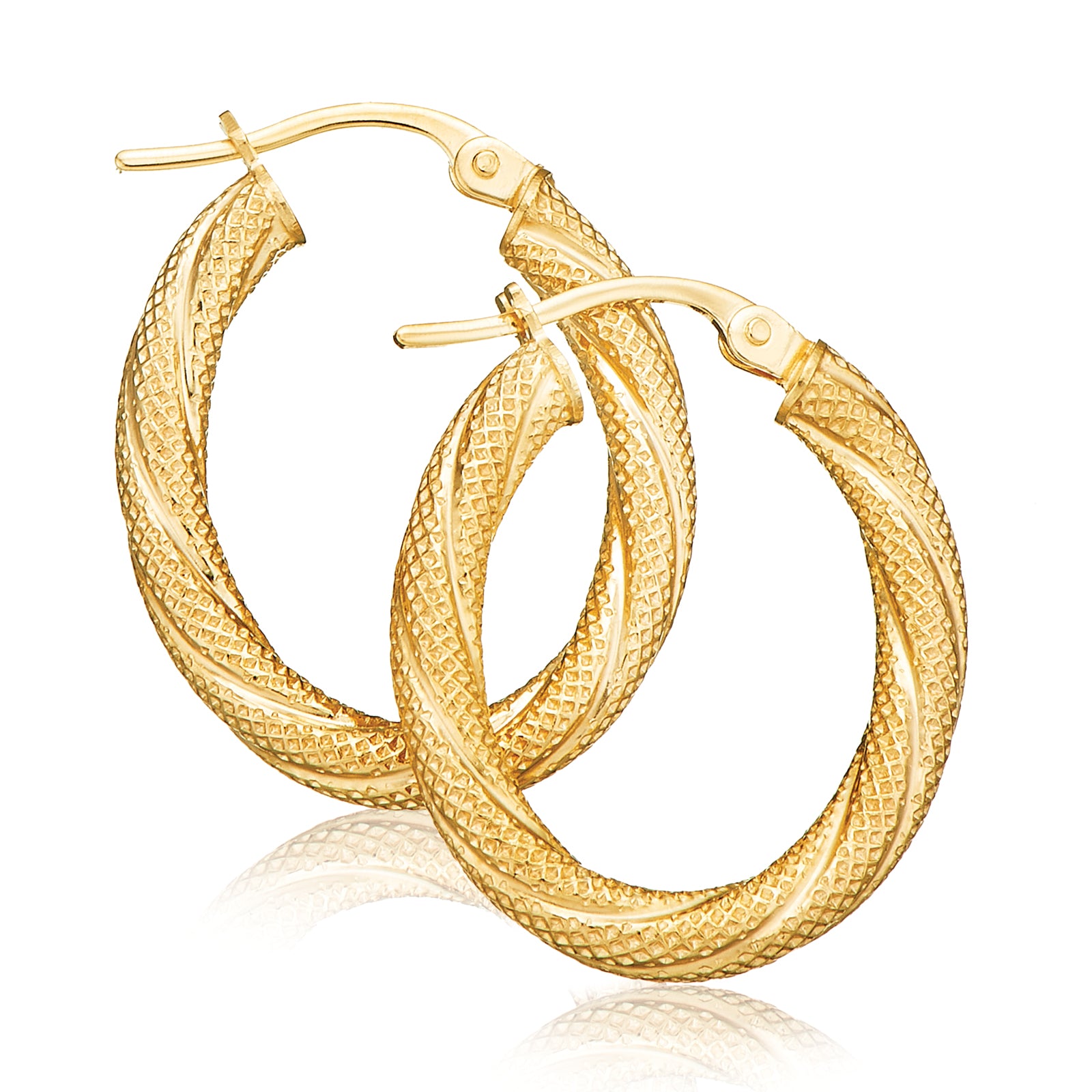 9ct Yellow Gold Patterned Hoop Earrings