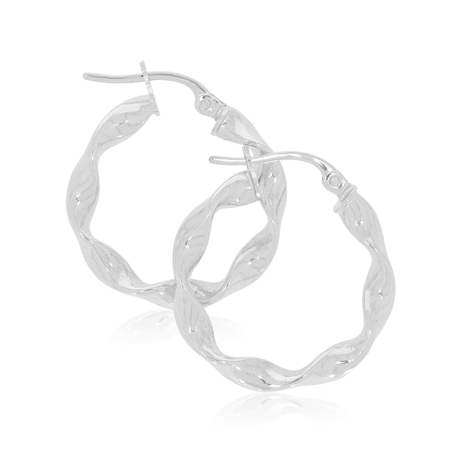 9ct White Gold 15x3mm Twist  Hoop Earrings