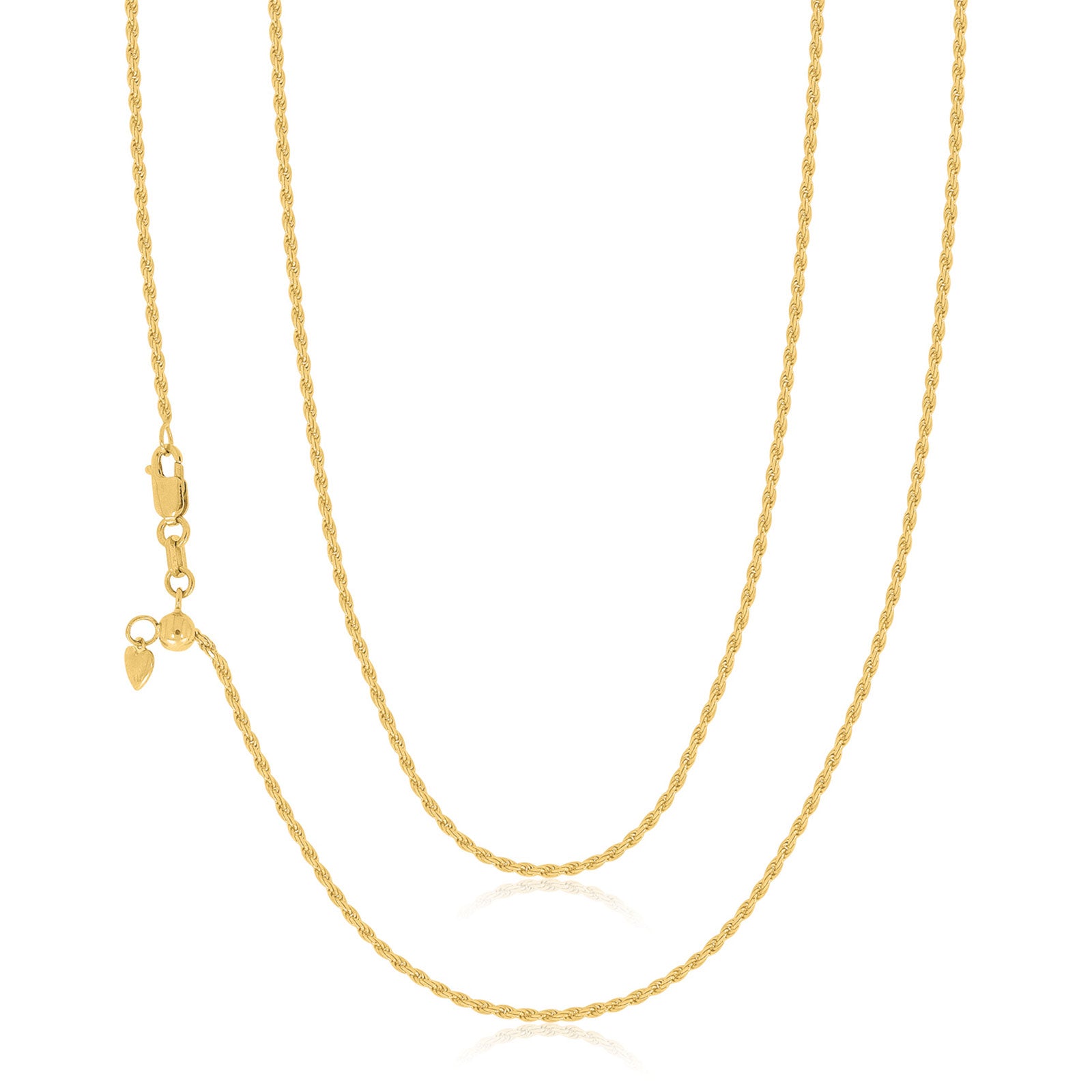 9ct Yellow Gold 45-50cm Adjustable Rope Slider Chain