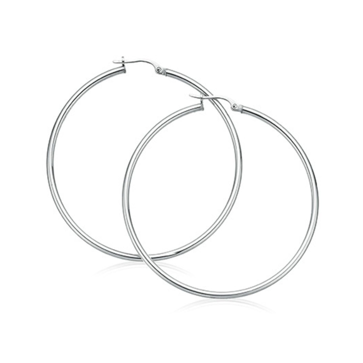 9ct White Gold 45mm Polished Hoop Earrings – Zamels