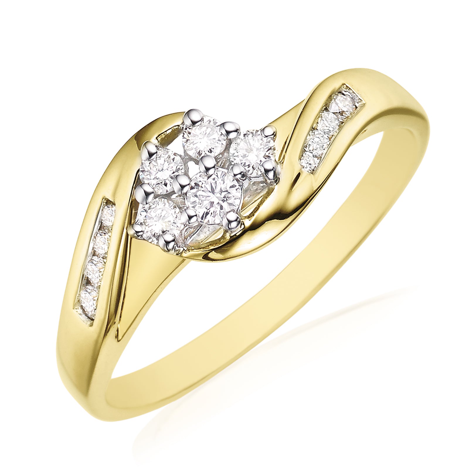 9ct Two Tone Gold Round Brilliant Cut with 0.25 Carat tw of Diamonds Ring