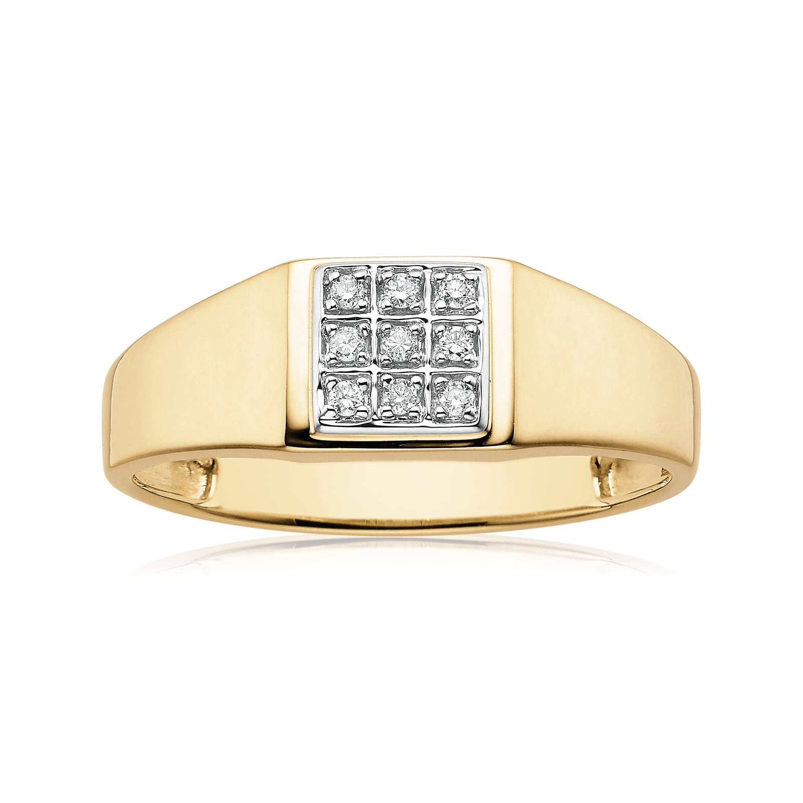 9ct Yellow Gold & Diamond Set Three Row Mens Ring