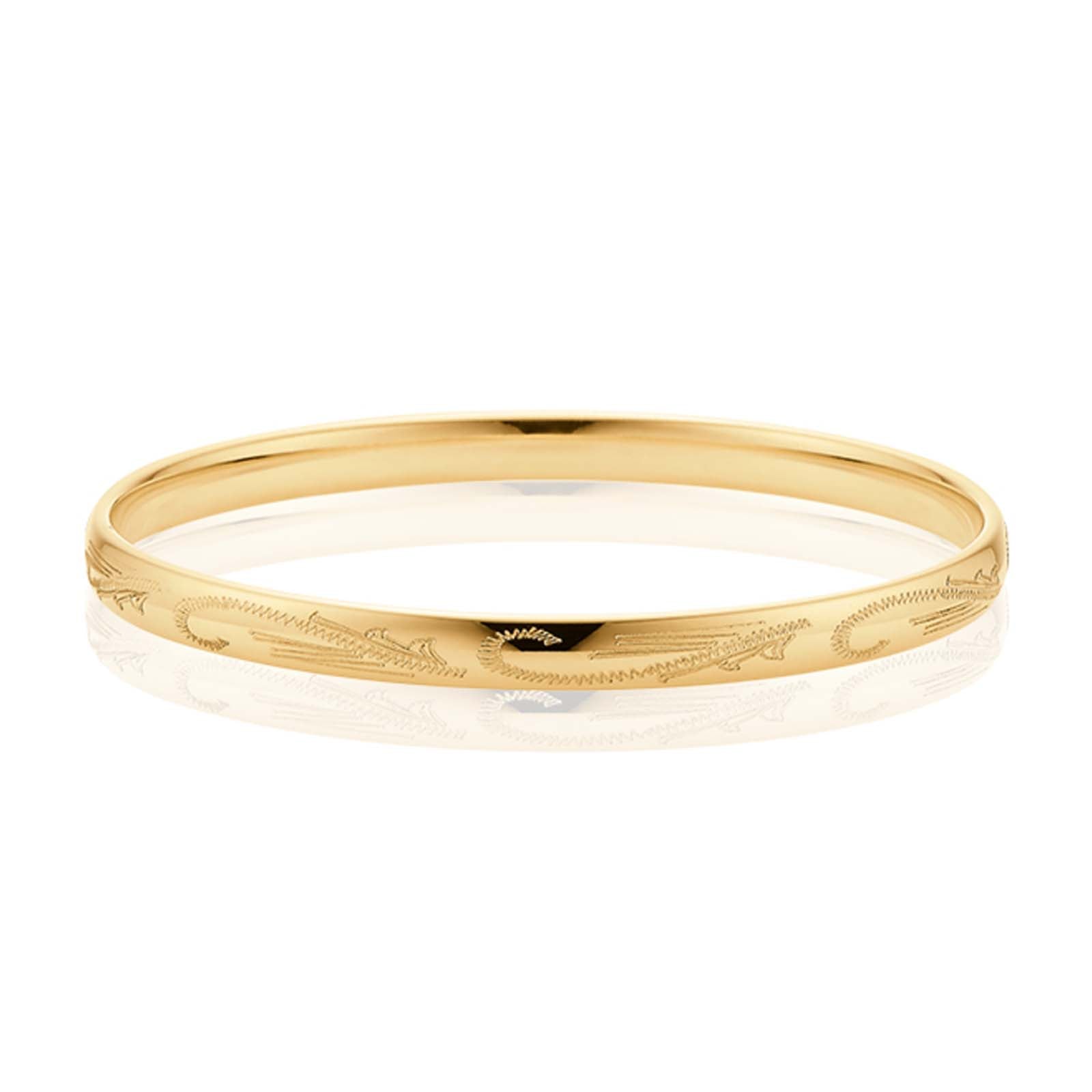 9ct Yellow Gold Silver Filled 68x6mm Engraved Bangle