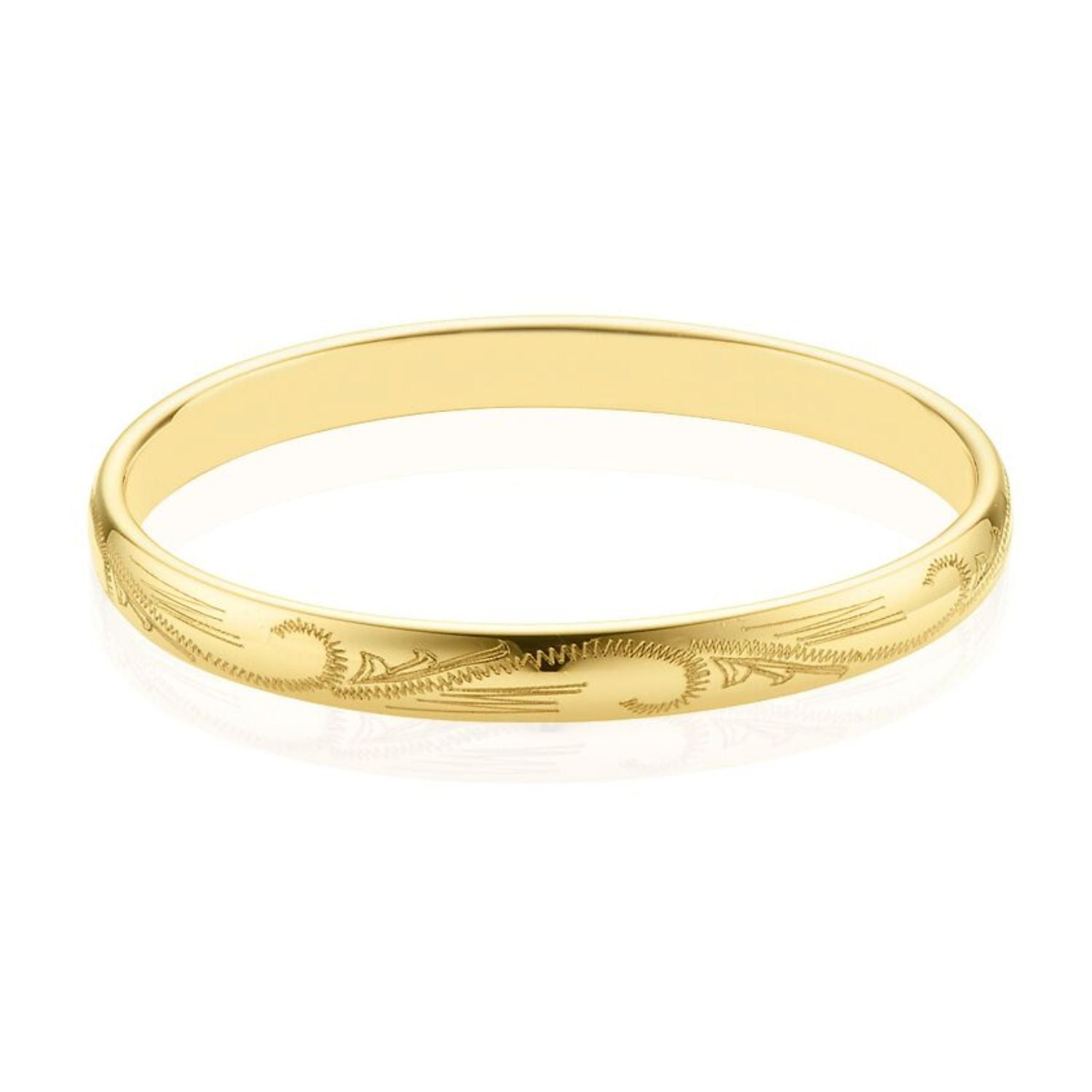 9ct Yellow Gold Silver Filled 63x8 MM Engraved Bangle