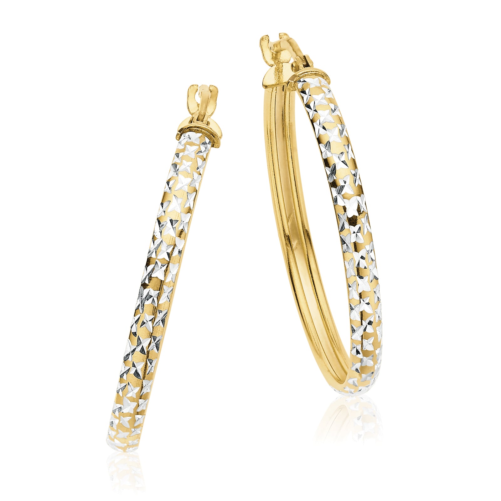 9ct Yellow Gold Silver Filled 25x3mm Diamond Cut Hoop Earrings