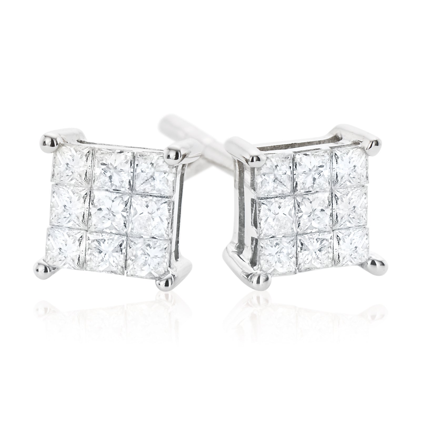 9ct White Gold Princess Cut with 0.25 Carat tw of Diamonds Stud Earrings