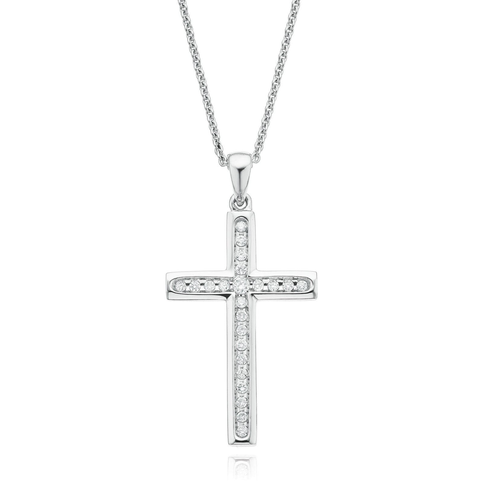 9ct White Gold Round Brilliant Cut Cross with 0.15 CARAT tw of  Diamond Pendant