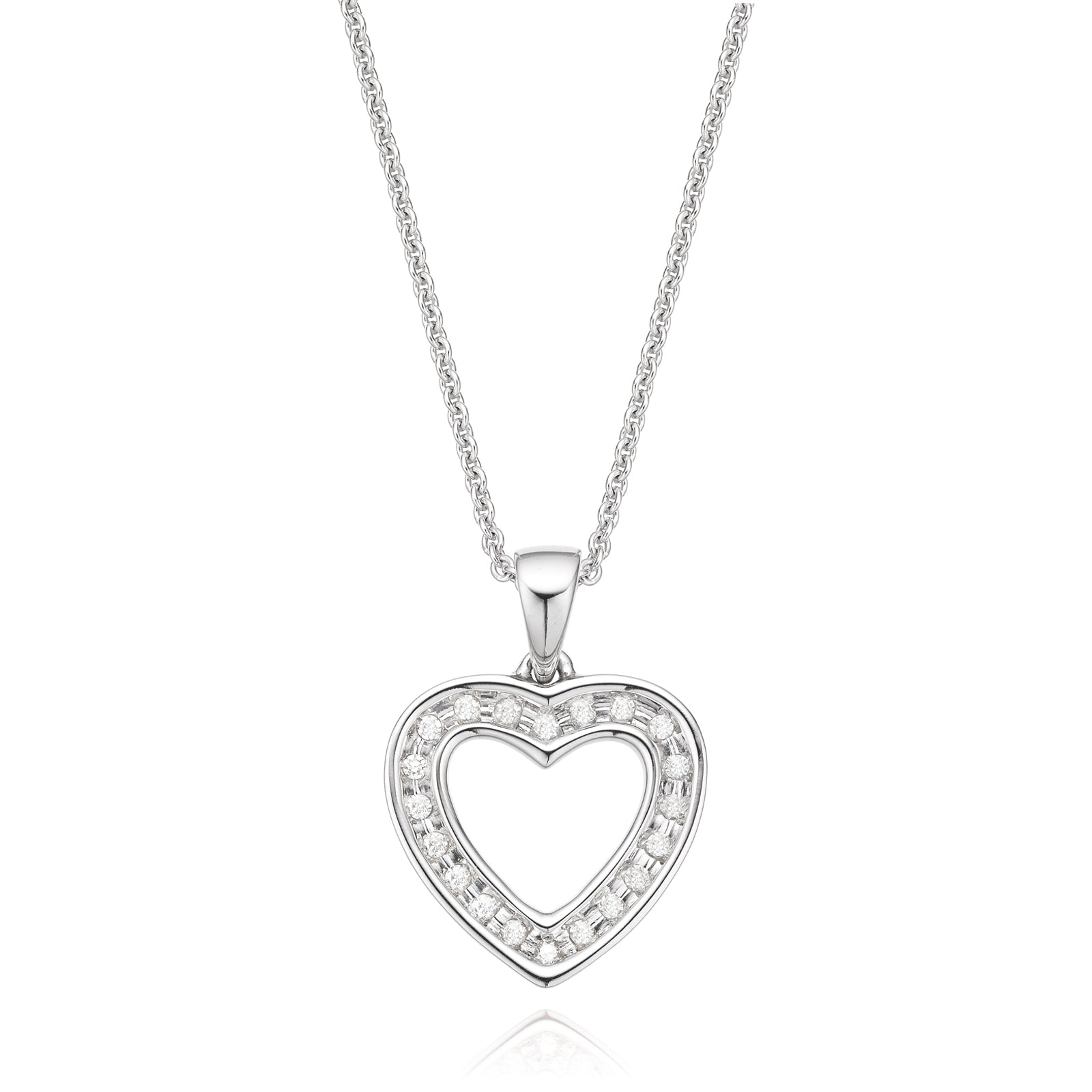 9ct White Gold Round Brilliant Cut with 0.10 CARAT tw of Diamonds Heart Pendant