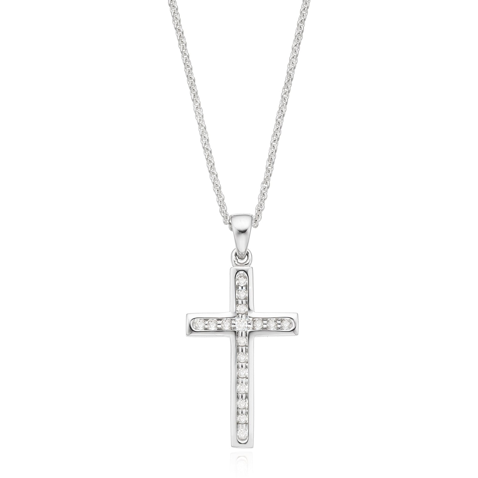 9ct White Gold Round Brilliant Cut Cross with 0.10 CARAT tw of  Diamond Pendant