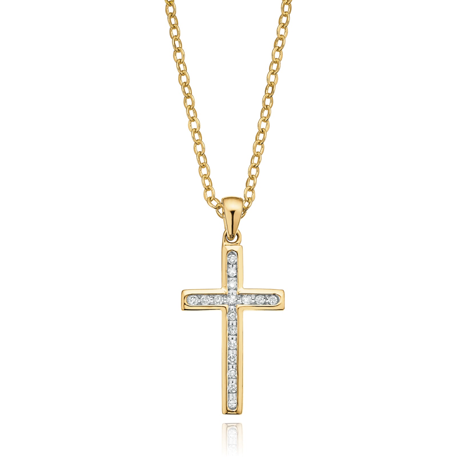 9ct Yellow Gold Round Brilliant Cut Cross with 0.15 CARAT tw of Diamon ...