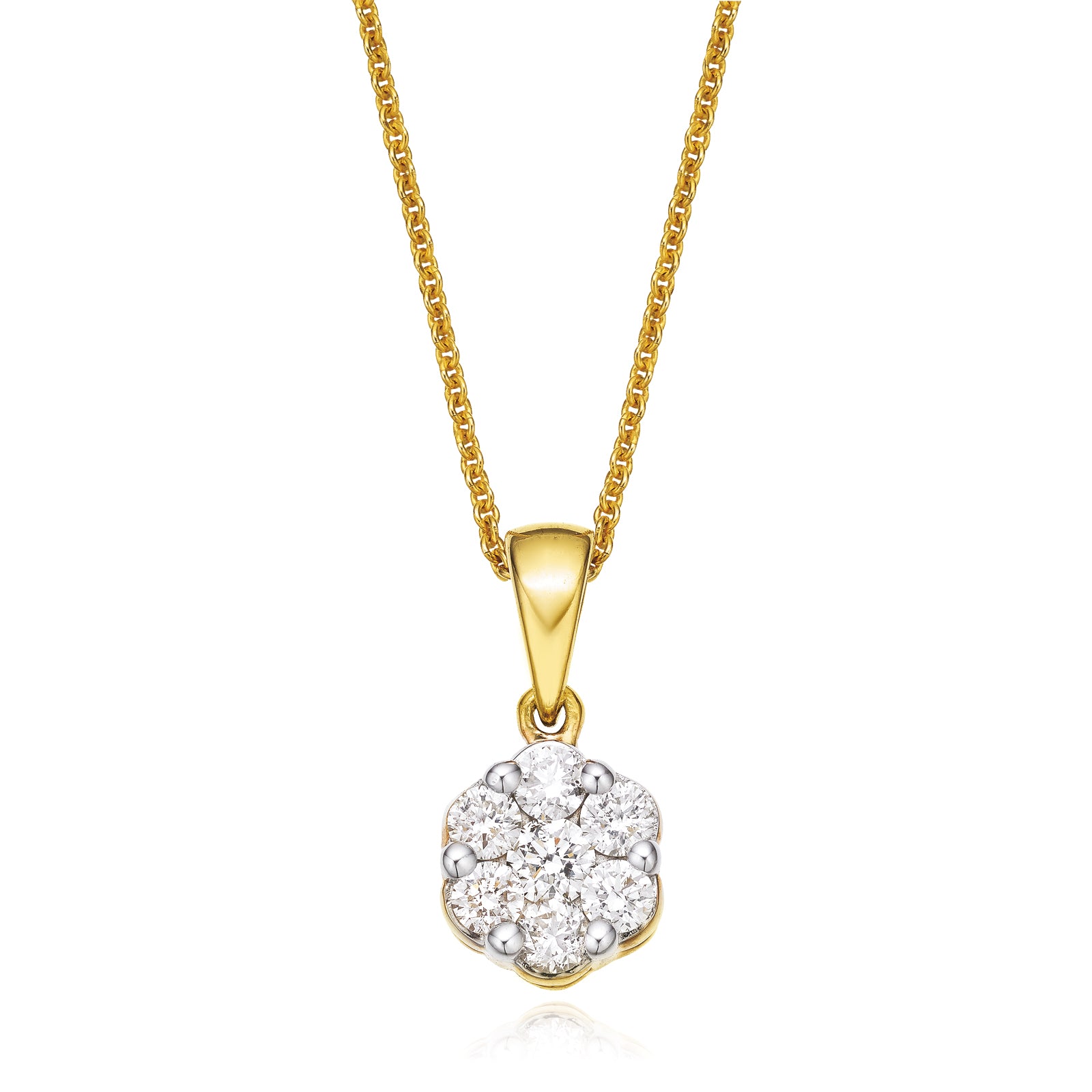 9ct Yellow Gold Round Brilliant Cut with 1/2 Carat tw of Diamonds Pendant