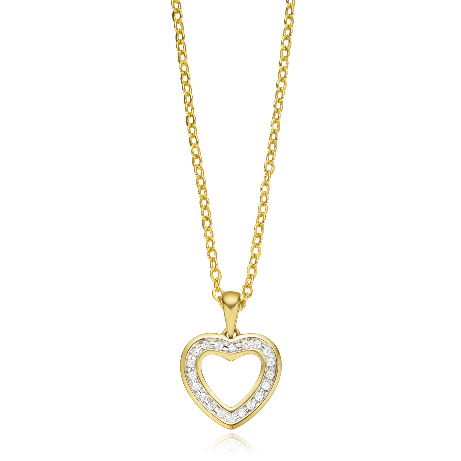 9ct Yellow Gold Round Brilliant Cut with 0.10 Carat tw of Diamonds Heart Pendant