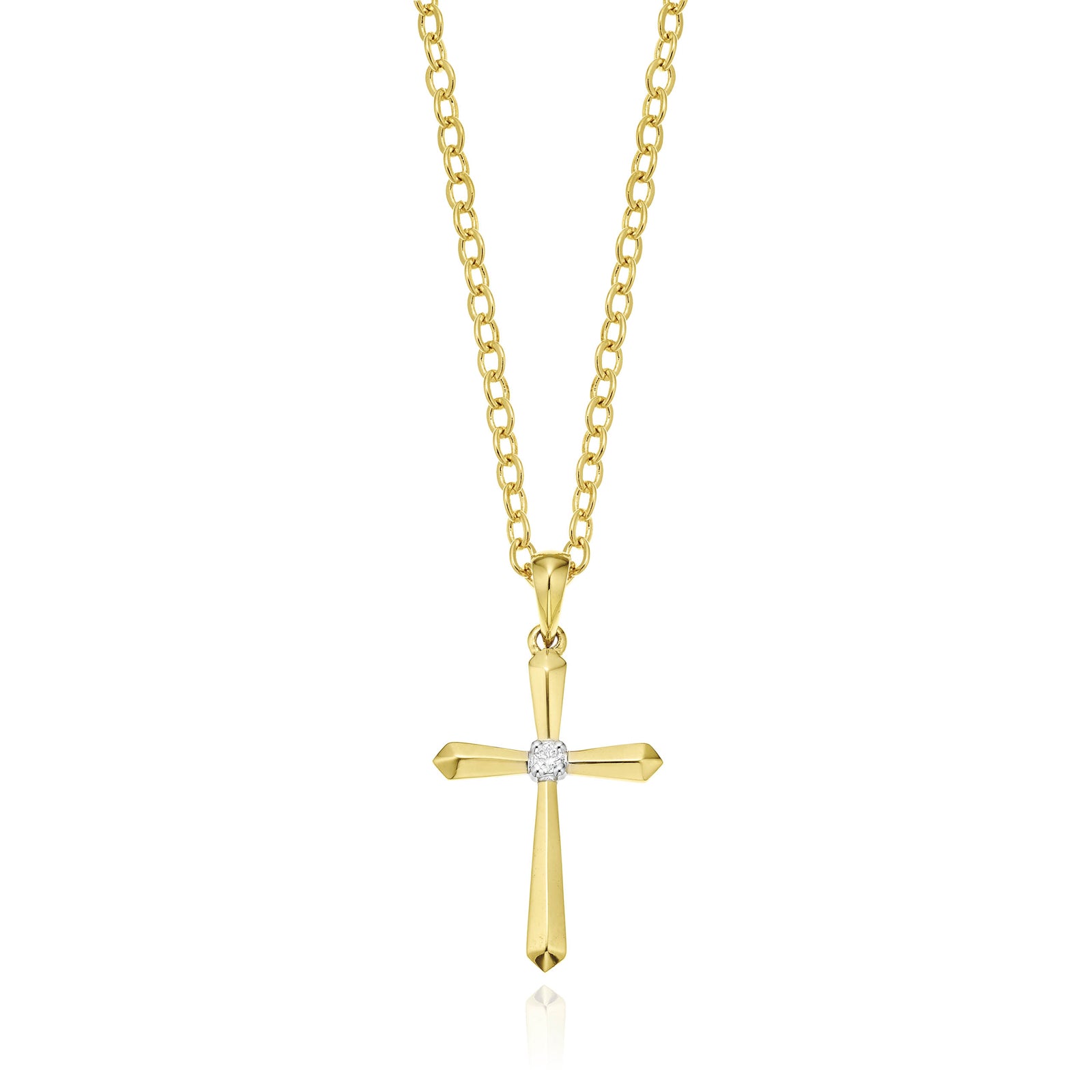 9ct Yellow Gold Diamond Set Cross Pendant