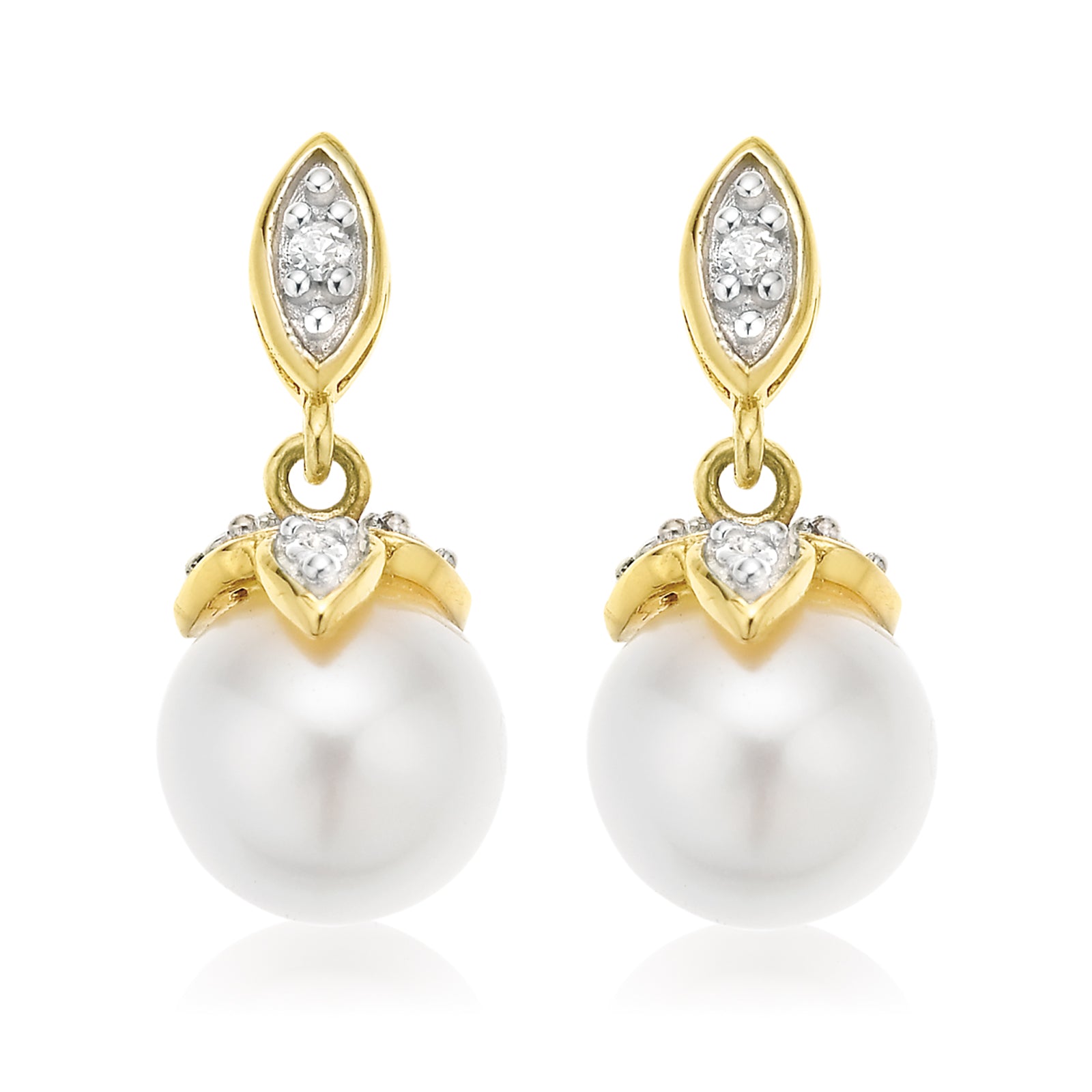 9ct Yellow Gold Freshwater Pearls & Diamond Set Drop Earrings – Zamels