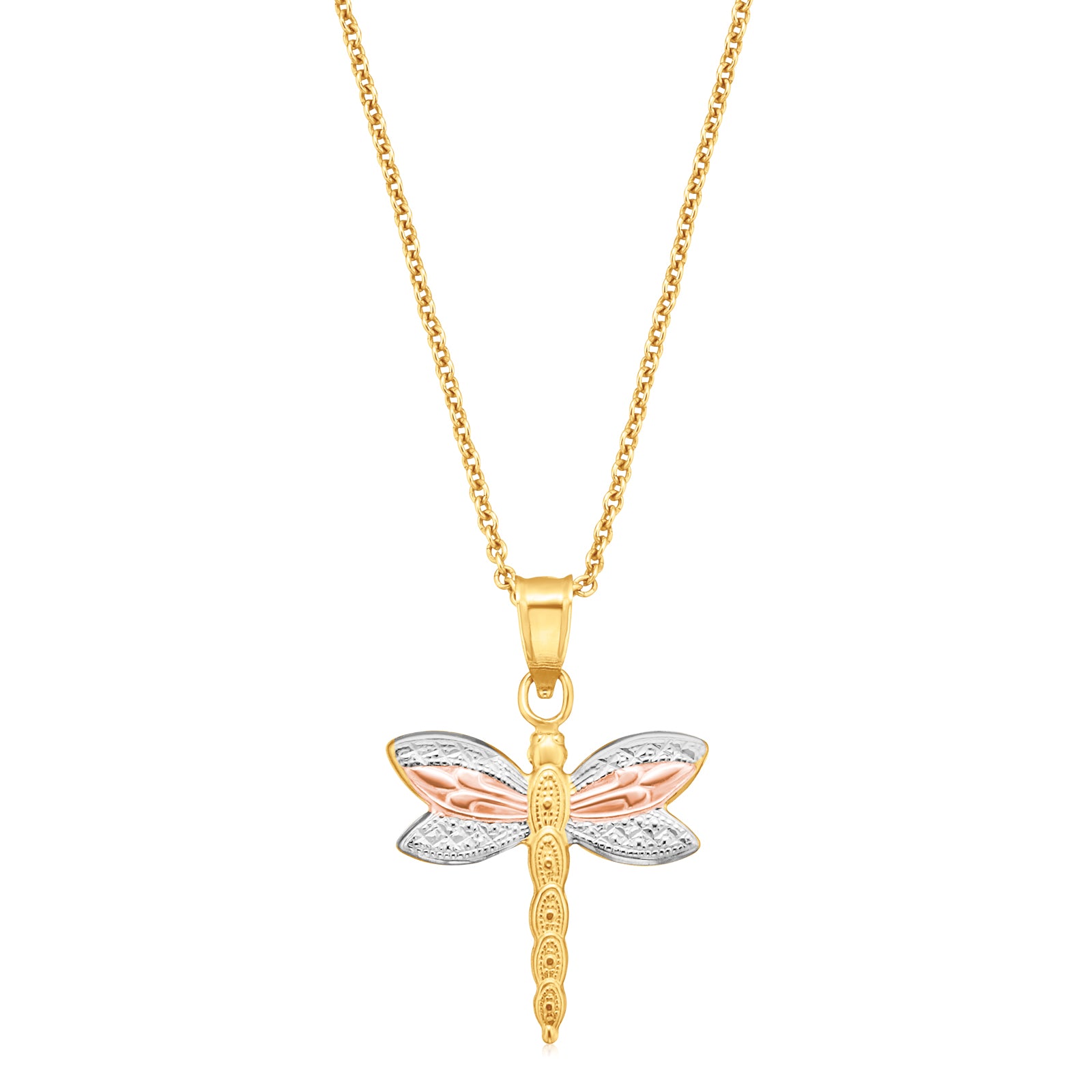 9ct Three Tone Gold Dragonfly Pendant