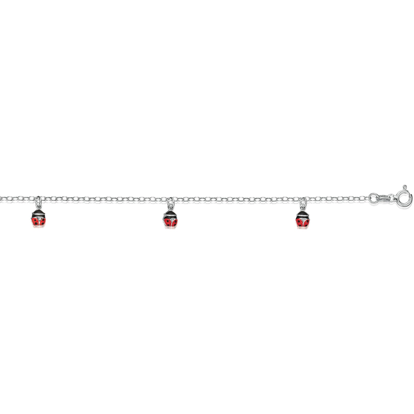 Sterling Silver 16cm Enamel Lady Bird Kids Bracelet