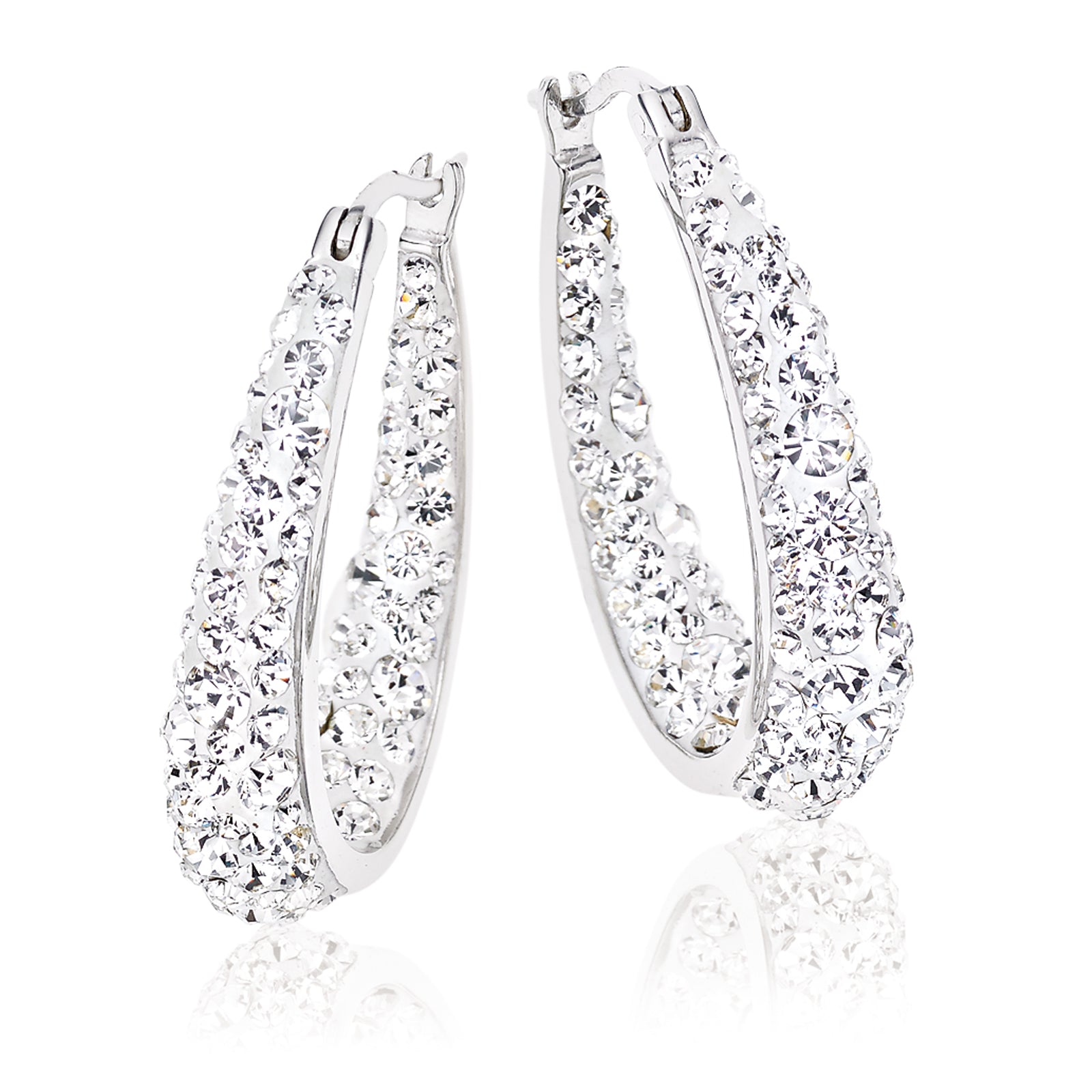 Eclipse Sterling Silver White Austrian Crystals Hoop Earrings