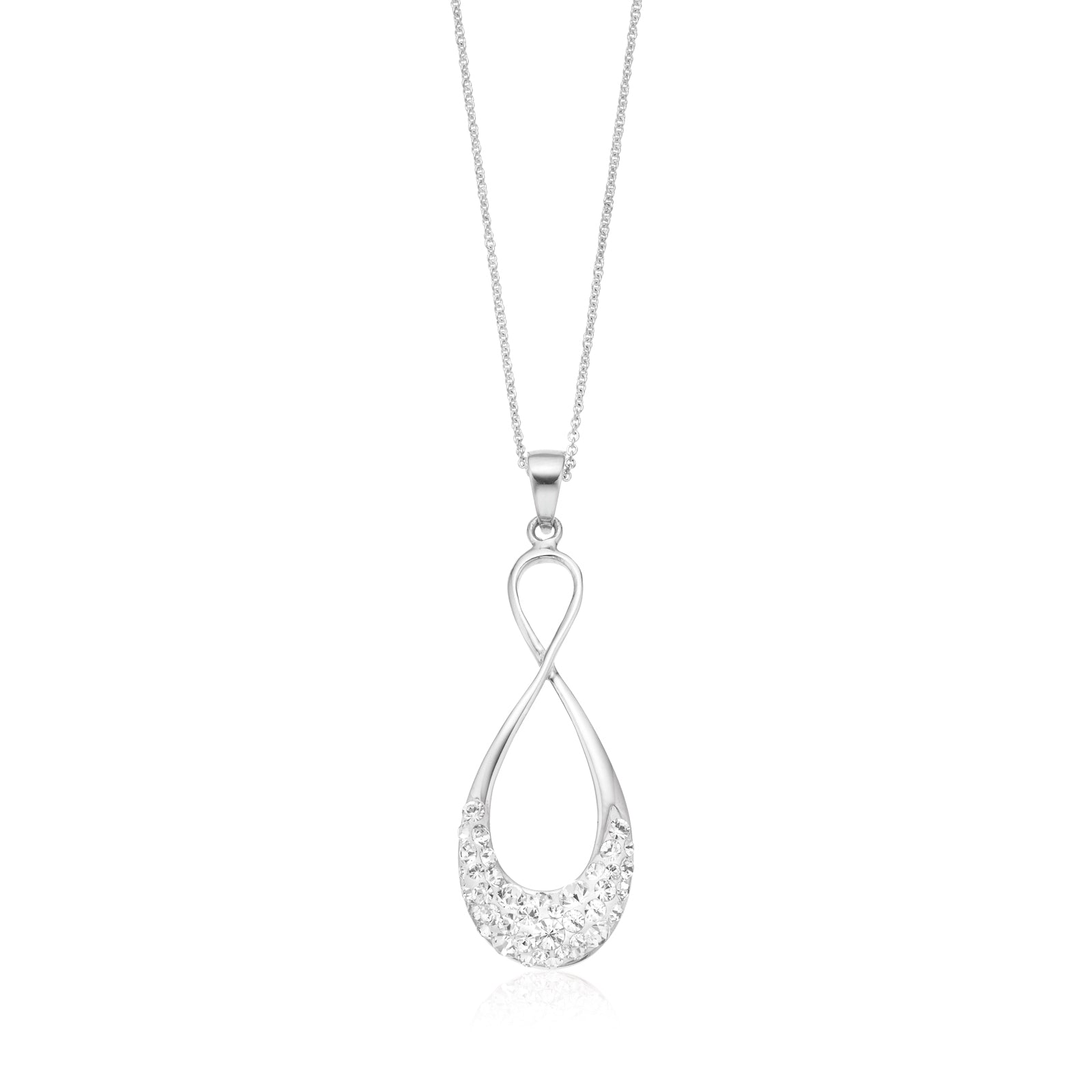 Eclipse Sterling Silver Infinity Necklace Made with Austrian Crystals Pendant