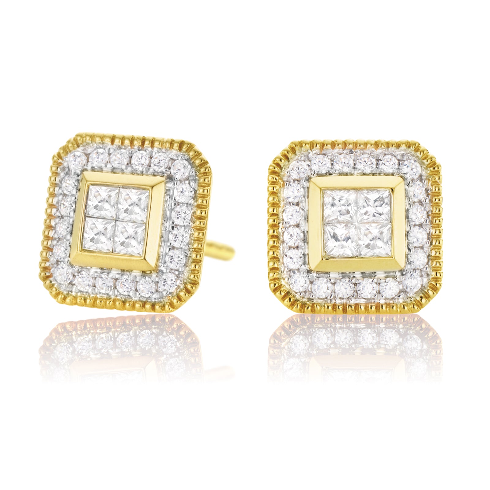 New York 14ct Yellow Gold Princess Cut with 1/3 CARAT tw of Diamonds Stud Earrings