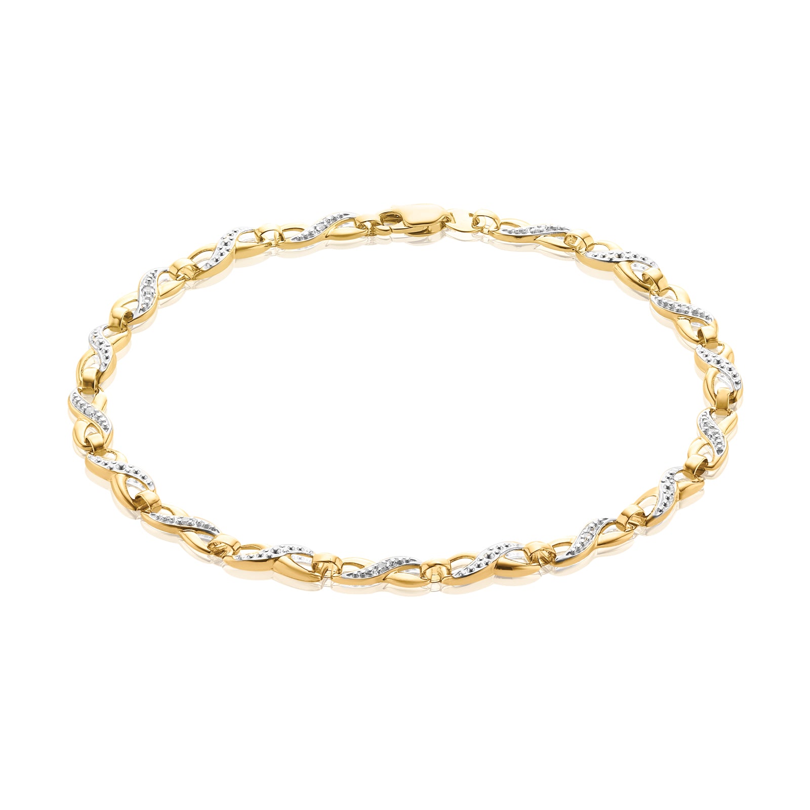 9ct Yellow Gold & Diamond Set Infinity Bracelet